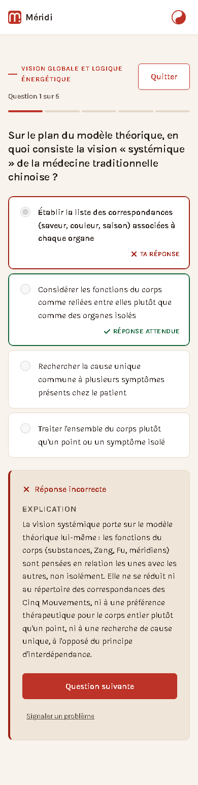 La même étape de correction dans Méridi, sur téléphone.